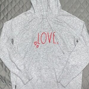 Gray Hoodie with Red Love Embroidery